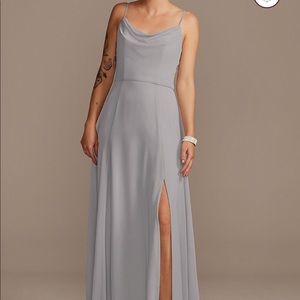 David’s Bridal chiffon cowl neck dress in Mercury, size 6
